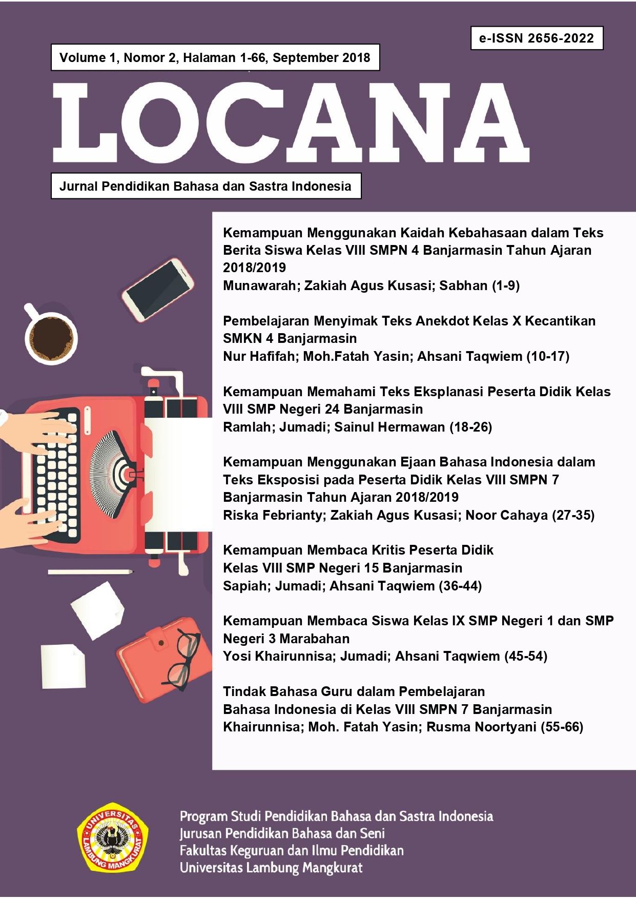 					View Vol. 1 No. 2 (2018): JURNAL LOCANA
				